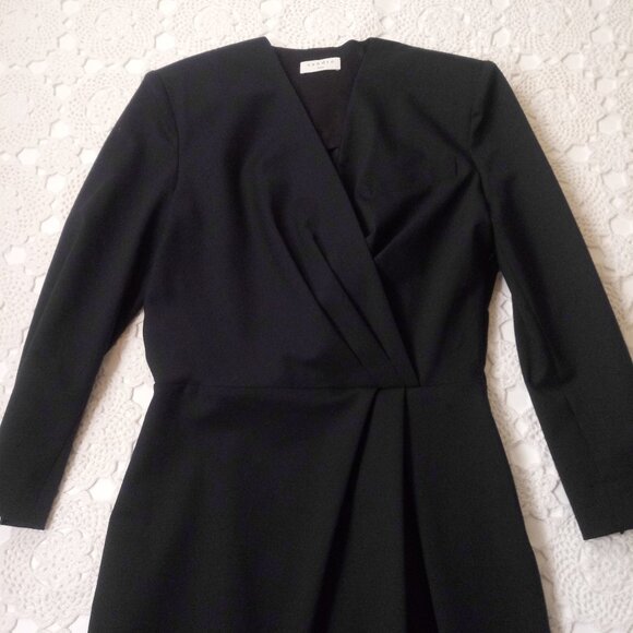 Sandro Pencil Dress Navy Blue Stretch Wool 3/4 Sleeve V Neck Pleat 36 Women S US - Picture 2 of 10